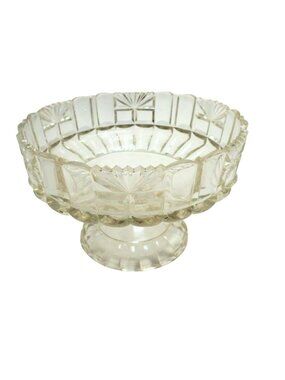 Cut Glass Serving Bowl Footed Fan Scallop Rim Wedding dish 7 Inch Grannycore MCM